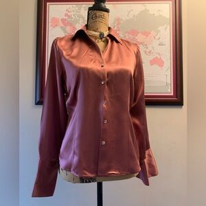 KATE HILL dusty rose (mauve) silk blouse size 4 with rhinestone buttons VGUC